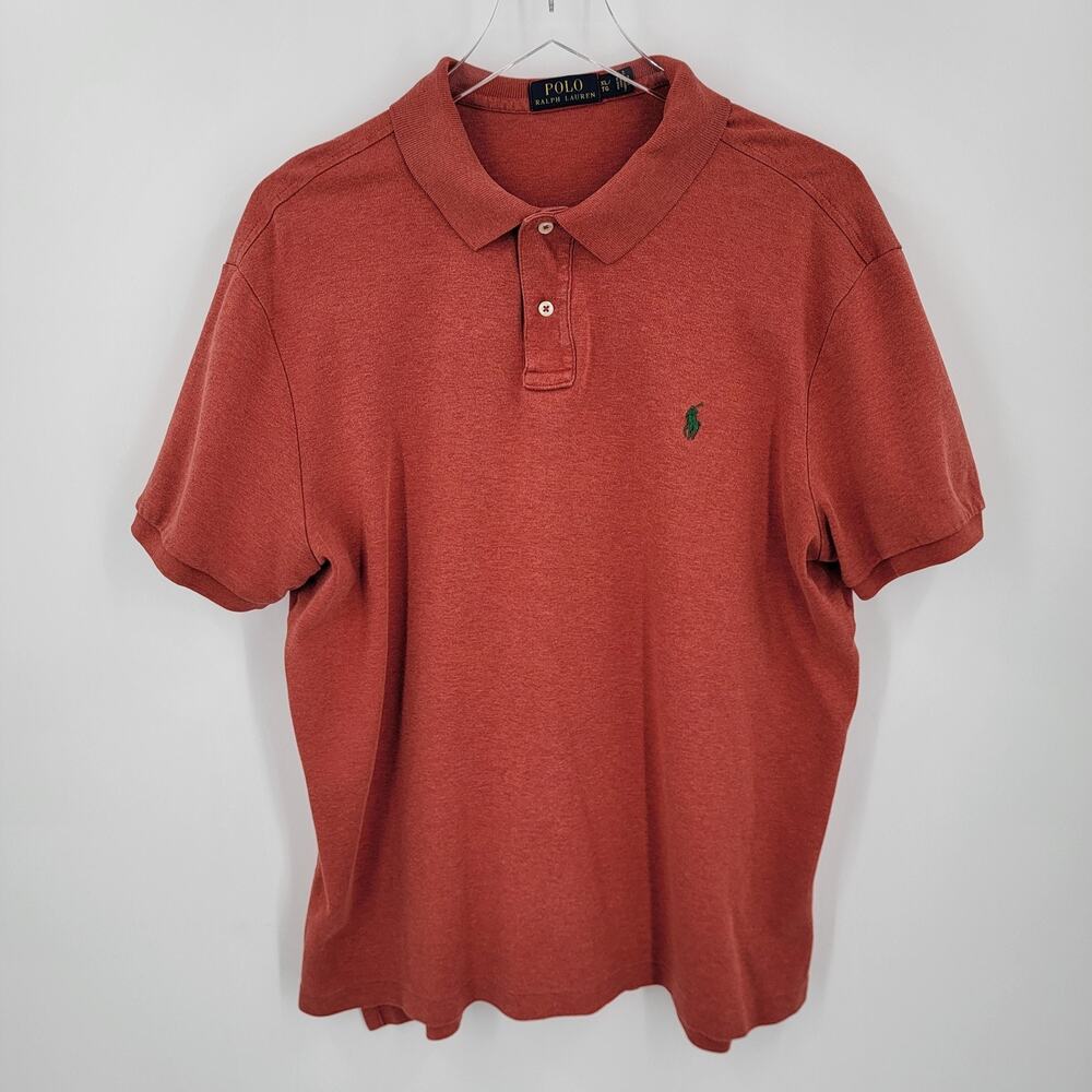 Polo Ralph Lauren Shirt Mens XL Orange Green Pony Cotton Short Sleeve Preppy